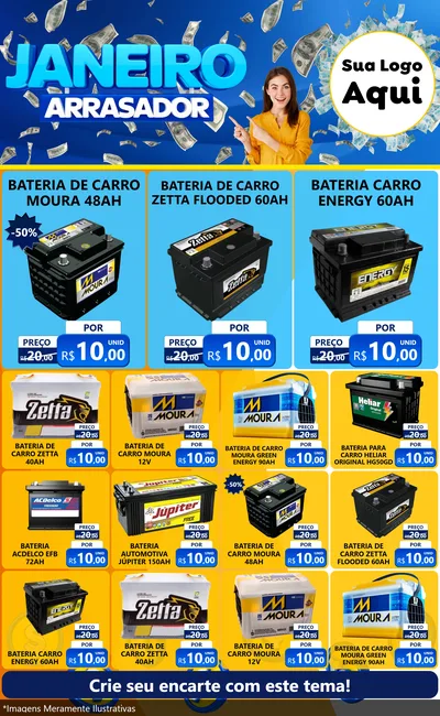 Modelo de Encarte para Encarte Grande com o tema Janeiro Arrasador para Baterias Elétricas