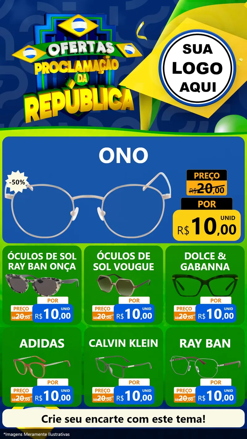 Modelo de Rede Social para Stories com o tema Ofertas Proclamação da República para Óticas