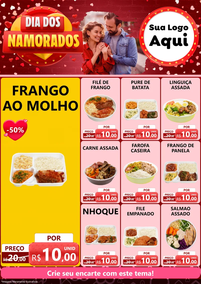 Modelo de Encarte para Encarte A4 Vertical com o tema Dia Dos Namorados para Restaurante