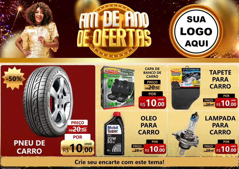 Modelo de Encarte para Encarte A4 Horizontal com o tema Fim de Ano de Ofertas para Auto peças