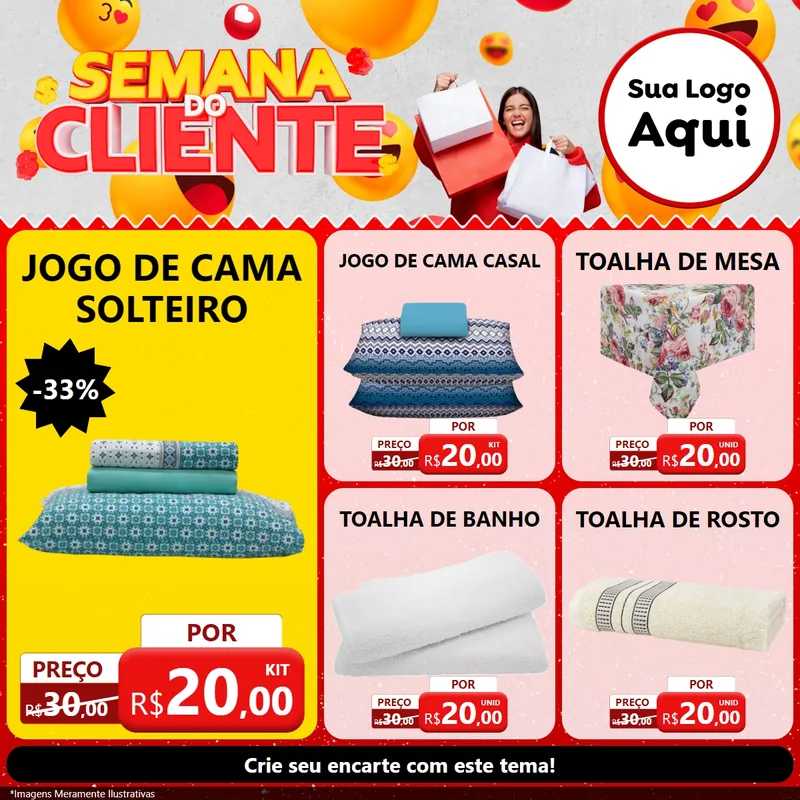 Modelo de Rede Social para Feed Facebook com o tema Semana do Cliente para Cama, Mesa e Banho