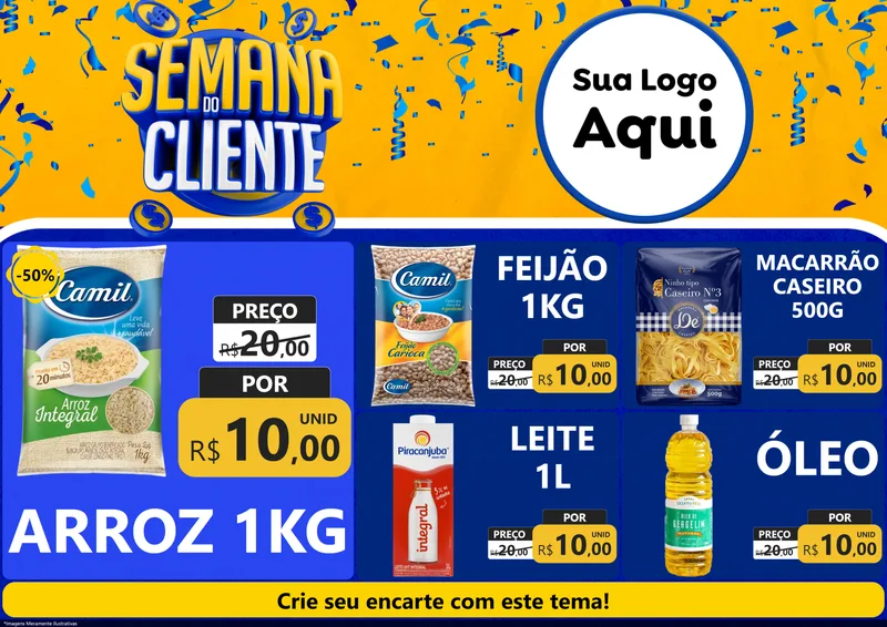 Modelo de Encarte para Encarte A4 Horizontal com o tema Semana do Cliente para Supermercado