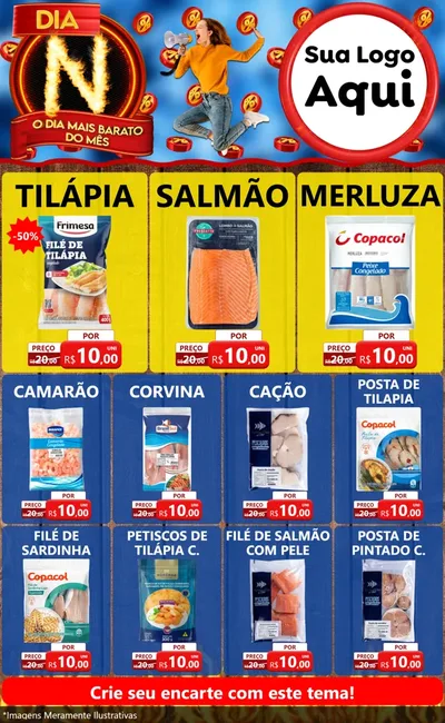 Modelo de Encarte para Encarte Grande com o tema Dia N - O Dia Mais Barato Do Mês para Peixaria