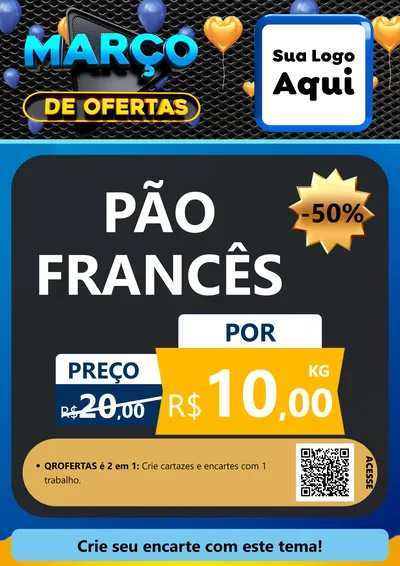 Modelo de Cartaz para Cartaz A4 Vertical com o tema Março de Ofertas para Padaria