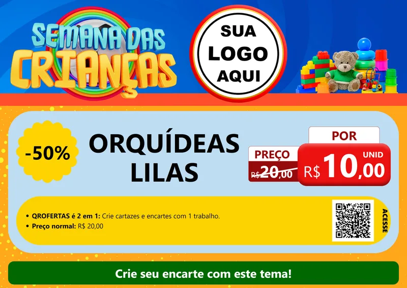 Modelo de Cartaz para Cartaz A4 Horizontal com o tema Semana das Crianças para Floricultura e jardim