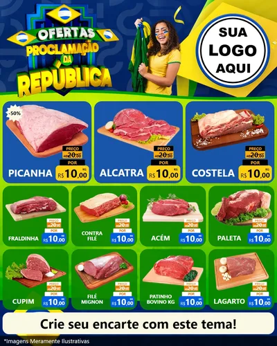 Modelo de Rede Social para Feed Instagram com o tema Ofertas Proclamação da República para Açougue
