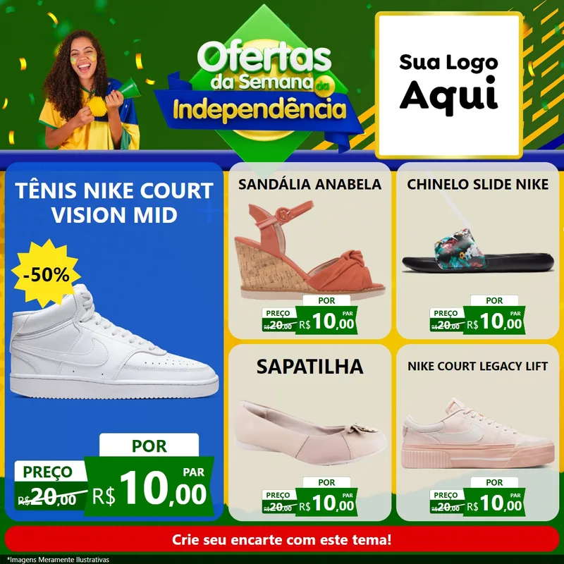 Modelo de Rede Social para Feed Facebook com o tema Ofertas da Semana da Independência para Calçados