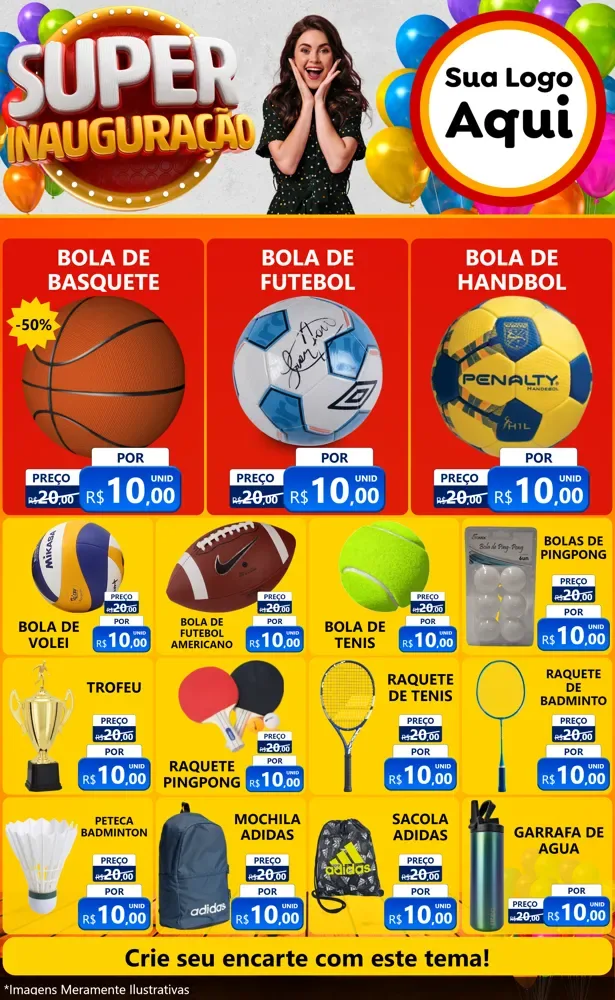 Modelo de Encarte para Encarte Grande com o tema Super Inauguração para Artigos Esportivos