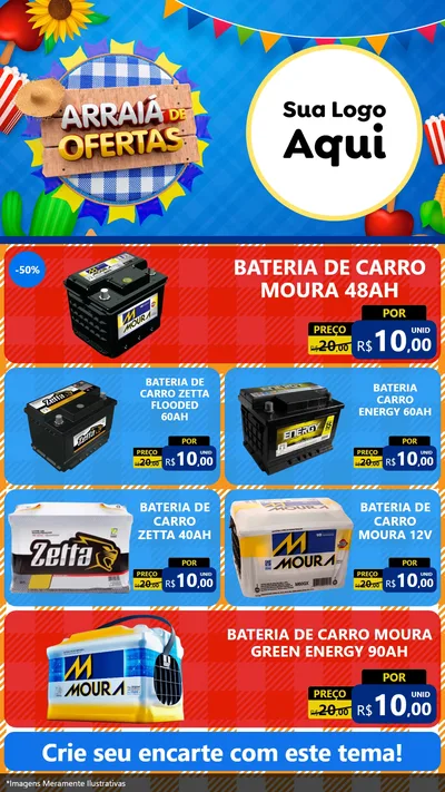 Modelo de TV para TV Vertical com o tema Arraiá de Ofertas para Baterias Elétricas