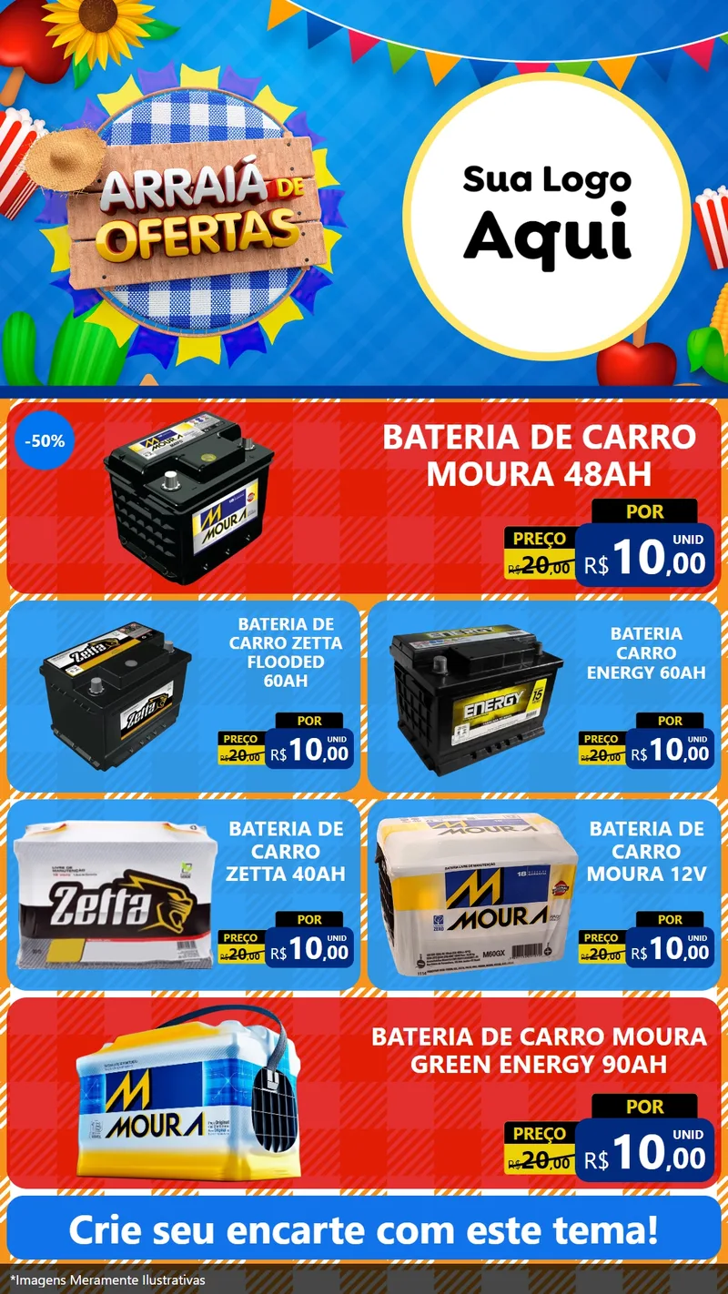 Modelo de TV para TV Vertical com o tema Arraiá de Ofertas para Baterias Elétricas