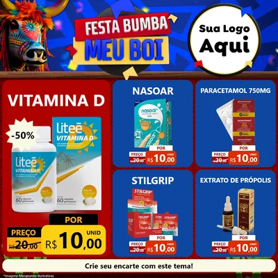Modelo de Rede Social para Feed Facebook com o tema Festa Bumba meu Boi para Farmácia