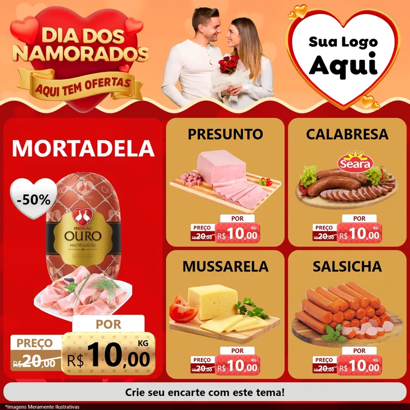 Modelo de Rede Social para Feed Facebook com o tema Dia dos Namorados - Aqui Tem Ofertas para Frios e Laticínios