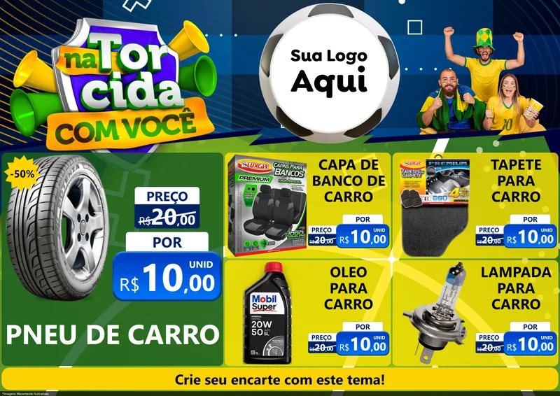 Modelo de Encarte para Encarte A4 Horizontal com o tema Na Torcida Com Você - Copa para Auto peças