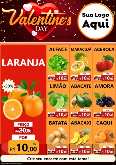 Modelo de Encarte para Encarte A4 Vertical com o tema Valentine's Day para Hortifrúti