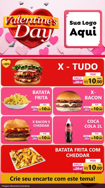 Modelo de TV para TV Vertical com o tema Valentine's Day para Hamburgueria