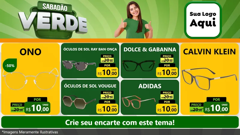 Modelo de TV para TV Horizontal com o tema Sabadão Verde para Óticas