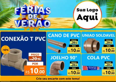Modelo de Encarte para Encarte A4 Horizontal com o tema Férias de Verão para Tubos e conexões