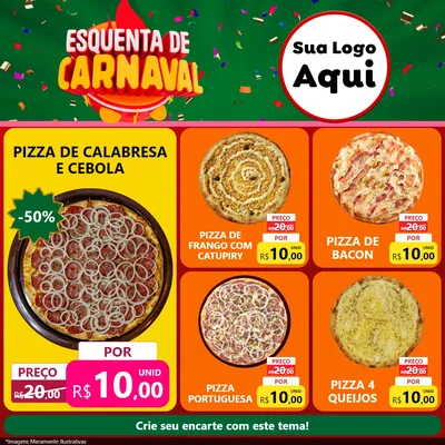 Modelo de Rede Social para Feed Facebook com o tema Esquenta de Carnaval para Pizzaria