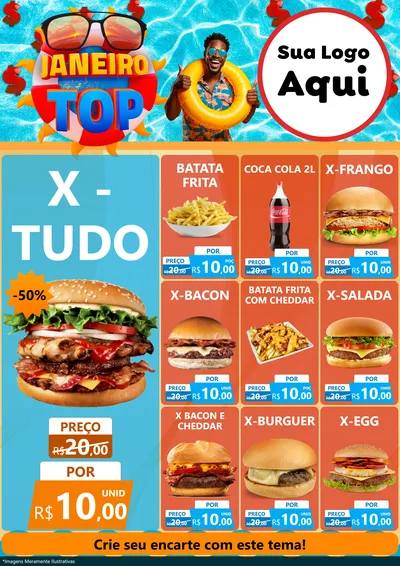 Modelo de Encarte para Encarte A4 Vertical com o tema Janeiro Top para Hamburgueria