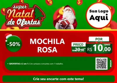 Modelo de Cartaz para Cartaz A4 Horizontal com o tema Super Natal de Ofertas para Papelaria