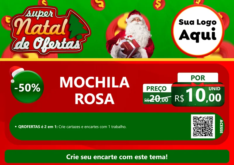 Modelo de Cartaz para Cartaz A4 Horizontal com o tema Super Natal de Ofertas para Papelaria