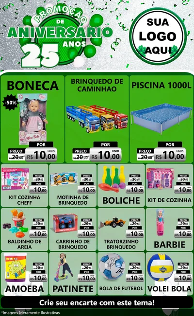 Modelo de Encarte para Encarte Grande com o tema Promoção de Aniversário - 25 Anos para Brinquedos