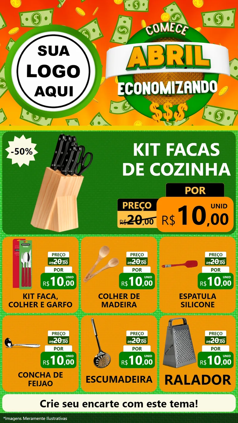 Modelo de Rede Social para Stories com o tema Comece Abril Economizando para Utilidades Domésticas