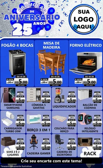 Modelo de Encarte para Encarte Grande com o tema Promoção de Aniversário - 25 Anos para Móveis e Eletro