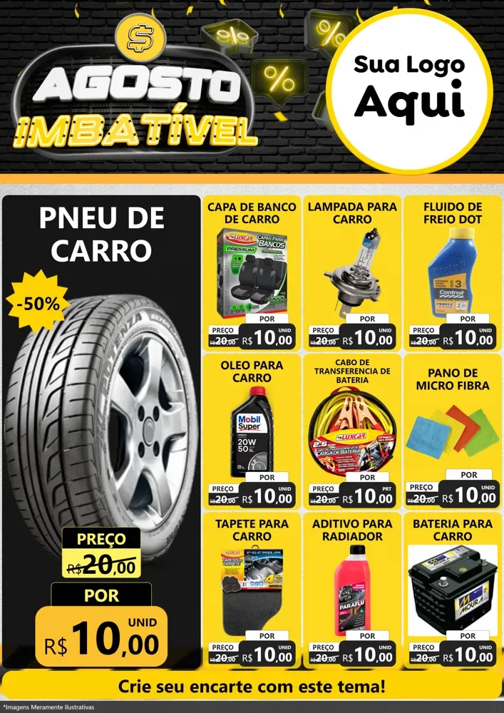 Modelo de Encarte para Encarte A4 Vertical com o tema Agosto Imbatível para Auto peças