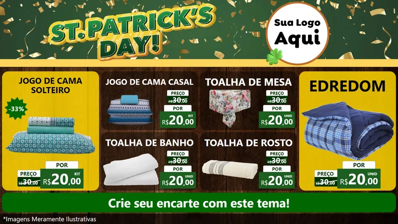 Modelo de TV para TV Horizontal com o tema St Patriks Day para Cama, Mesa e Banho