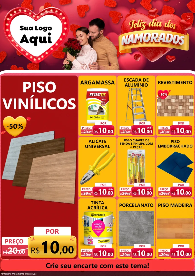 Modelo de Encarte para Encarte A4 Vertical com o tema Feliz Dia Dos Namorados para Material para Construção