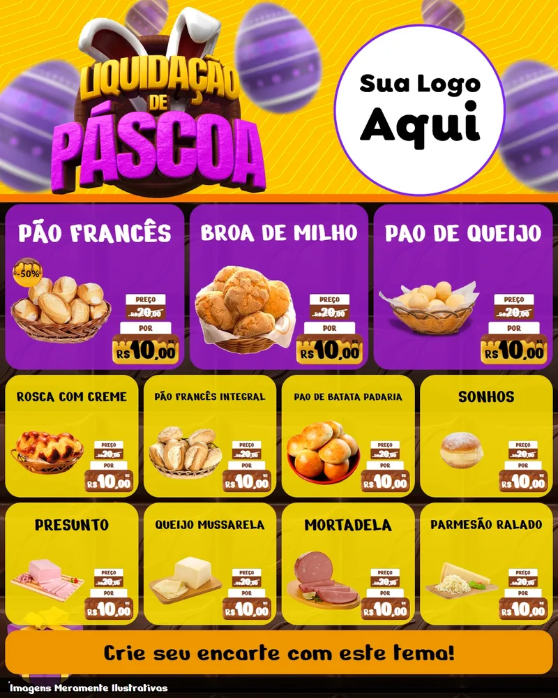 Modelo de Rede Social para Feed Instagram com o tema Liquidação de Páscoa para Padaria