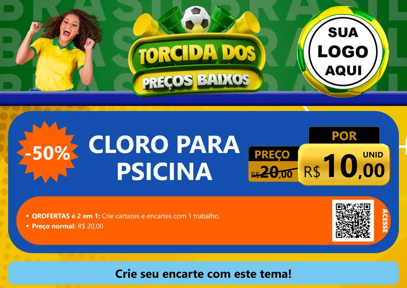 Modelo de Cartaz para Cartaz A4 Horizontal com o tema Torcida dos Preços Baixos para Produtos para Piscina