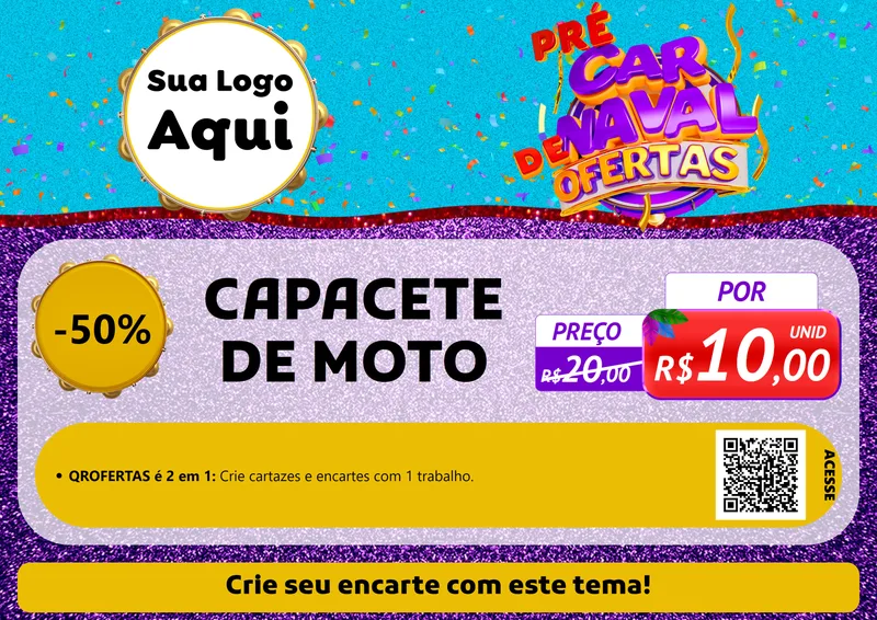 Modelo de Cartaz para Cartaz A4 Horizontal com o tema Pré Carnaval de Ofertas para Moto peças