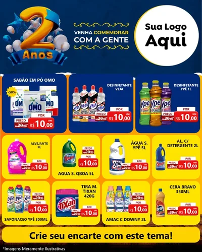 Modelo de Rede Social para Feed Instagram com o tema Aniversário de 2 anos para Produtos de Limpeza