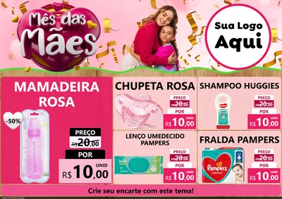 Modelo de Encarte para Encarte A4 Horizontal com o tema Mês das Mães para Bebês