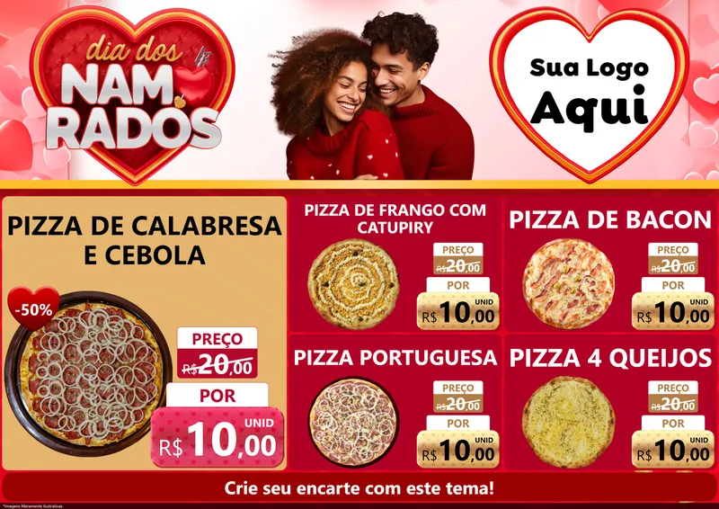 Modelo de Encarte para Encarte A4 Horizontal com o tema Dia dos Namorados para Pizzaria