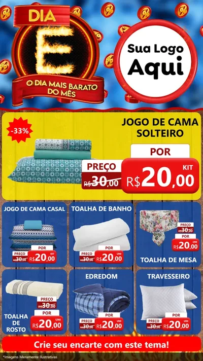 Modelo de Rede Social para Stories com o tema Dia E - O Dia Mais Barato Do Mês para Cama, Mesa e Banho