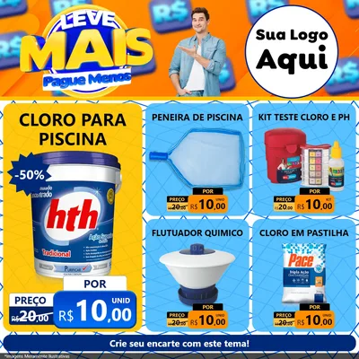 Modelo de Rede Social para Feed Facebook com o tema Leve Mais, Pague Menos para Produtos para Piscina