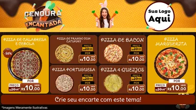 Modelo de TV para TV Horizontal com o tema Cenoura Encantada - Páscoa para Pizzaria