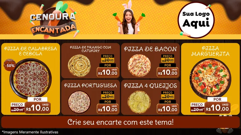 Modelo de TV para TV Horizontal com o tema Cenoura Encantada - Páscoa para Pizzaria