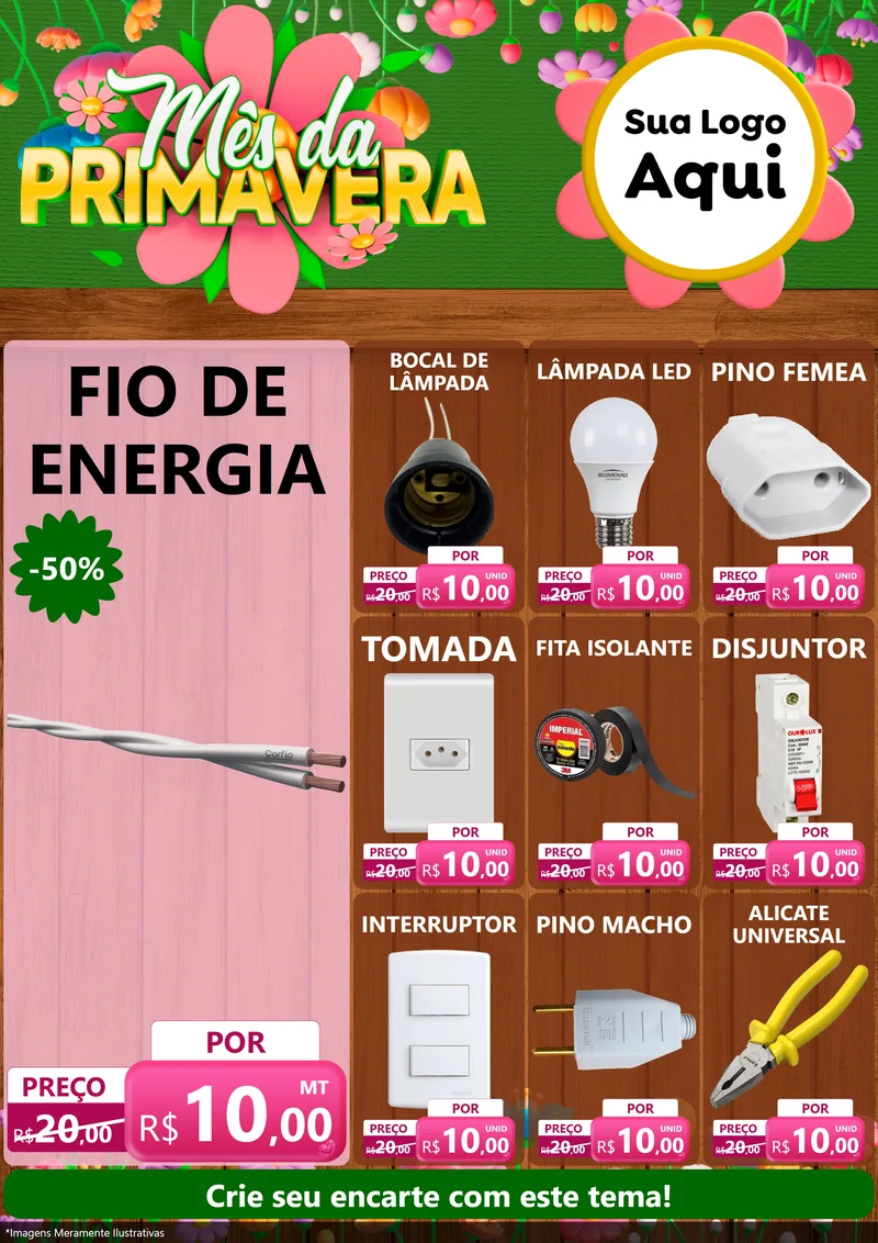 Modelo de Encarte para Encarte A4 Vertical com o tema Mês da Primavera para Materiais Elétricos