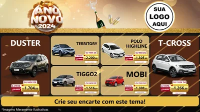 Modelo de TV para TV Horizontal com o tema Feliz Ano Novo 2027 para Concessionaria de Carros