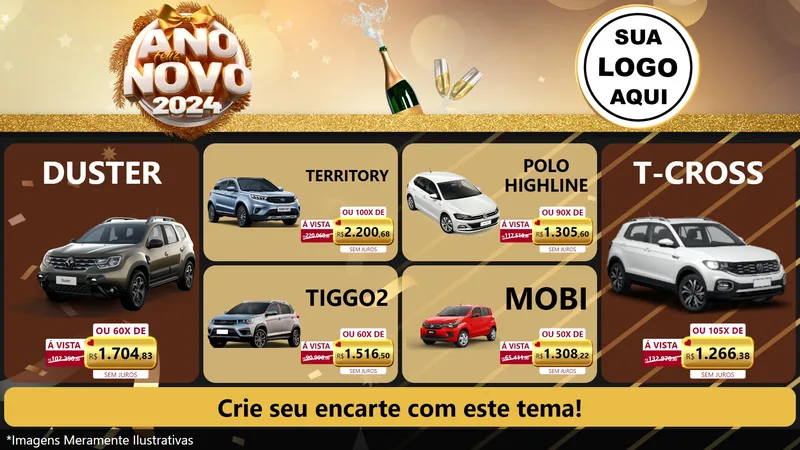 Modelo de TV para TV Horizontal com o tema Feliz Ano Novo 2027 para Concessionaria de Carros