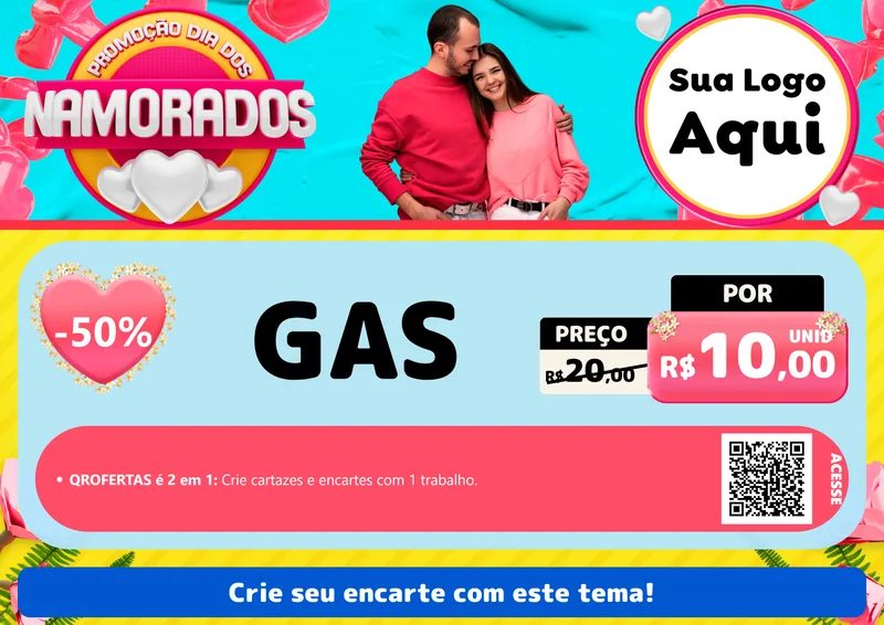 Modelo de Cartaz para Cartaz A4 Horizontal com o tema Promoção Dia dos Namorados para Água e gás