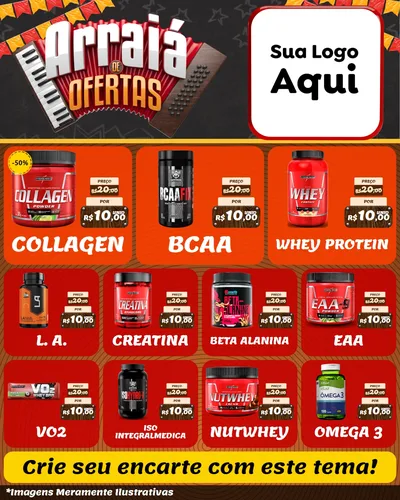Modelo de Rede Social para Feed Instagram com o tema Arraiá de Ofertas - Junina para Suplementos alimentares
