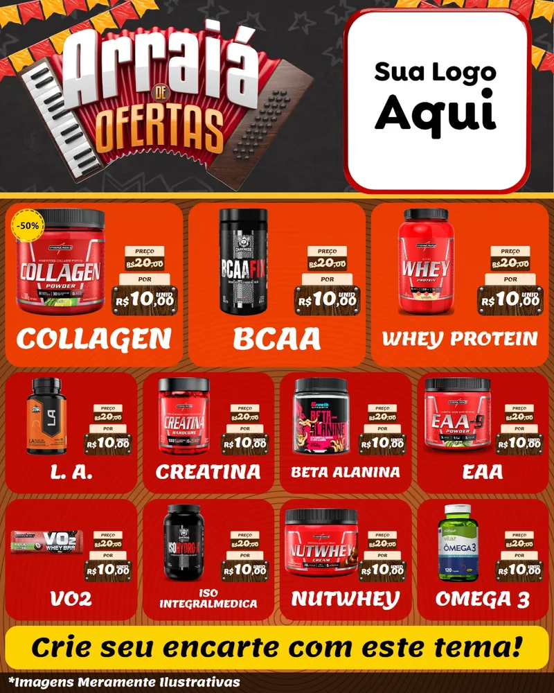 Modelo de Rede Social para Feed Instagram com o tema Arraiá de Ofertas - Junina para Suplementos alimentares