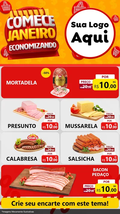 Modelo de TV para TV Vertical com o tema Comece Janeiro Economizando para Frios e Laticínios