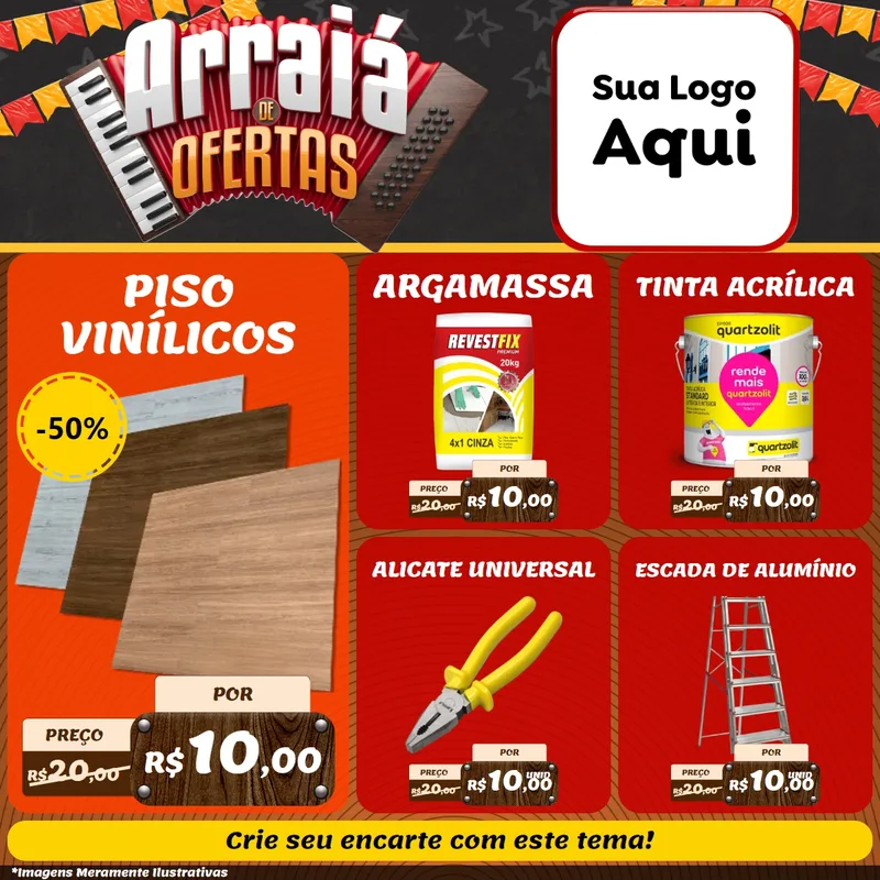 Modelo de Rede Social para Feed Facebook com o tema Arraiá de Ofertas - Junina para Material para Construção