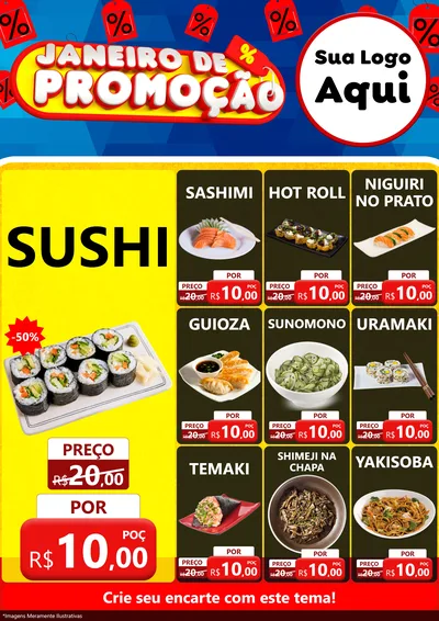 Modelo de Encarte para Encarte A4 Vertical com o tema Janeiro de Promoção para Comida japonesa